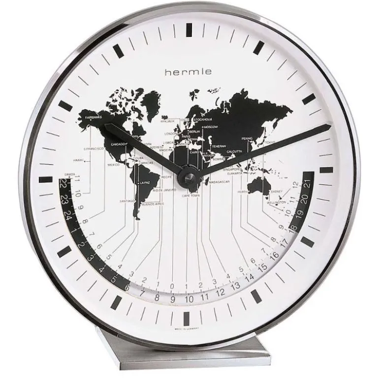 Hermle World Time Zone Table Clock - Nickel