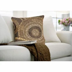 Indoor/Outdoor Brown Circle Pillow, 18