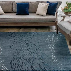 Indoor/ Outdoor Carmel School Of Fish Area Rug, 3 x 5 (navy)