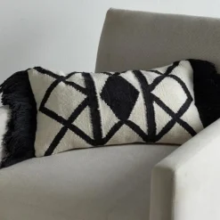 Indoor/ Outdoor Geo Print Black and White Lumbar Pillow
