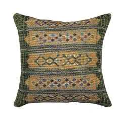 Indoor/ Outdoor Marina Tribal Green Stripe Pillow, 18 sq.
