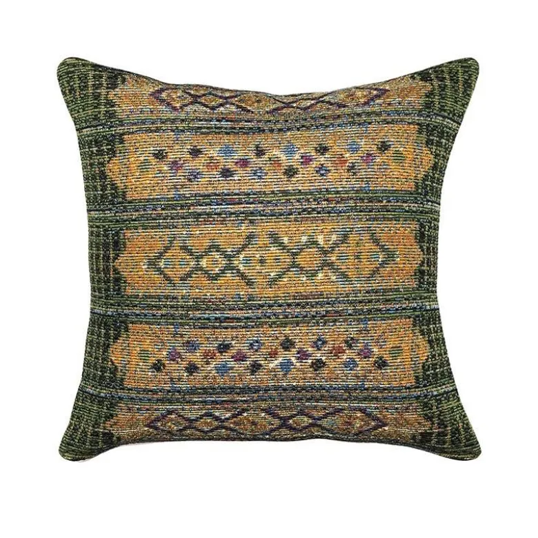 Indoor/ Outdoor Marina Tribal Green Stripe Pillow, 18 sq.