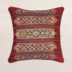 Indoor/ Outdoor Marina Tribal Red Stripe Pillow, 18