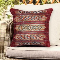 Indoor/ Outdoor Marina Tribal Red Stripe Pillow, 18