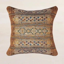 Indoor/Outdoor Marina Tribal Gold Stripe Pillow, 18" sq