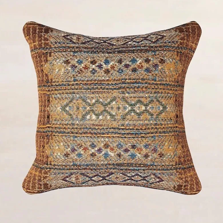 Indoor/Outdoor Marina Tribal Gold Stripe Pillow, 18" sq