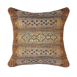 Indoor/Outdoor Marina Tribal Gold Stripe Pillow, 18