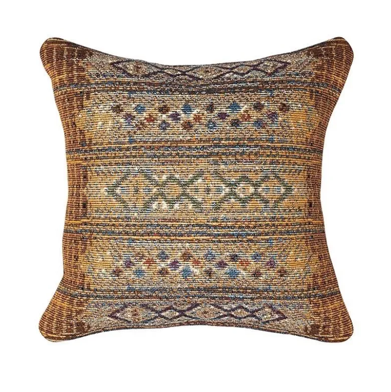 Indoor/Outdoor Marina Tribal Gold Stripe Pillow, 18" sq
