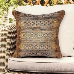 Indoor/Outdoor Marina Tribal Gold Stripe Pillow, 18