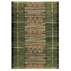 Indoor/ Outdoor Marina Tribal Stripe Green Rug, 5' x 7'