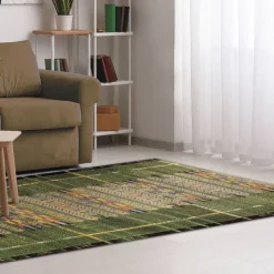 Indoor/ Outdoor Marina Tribal Stripe Green Rug, 5' x 7'
