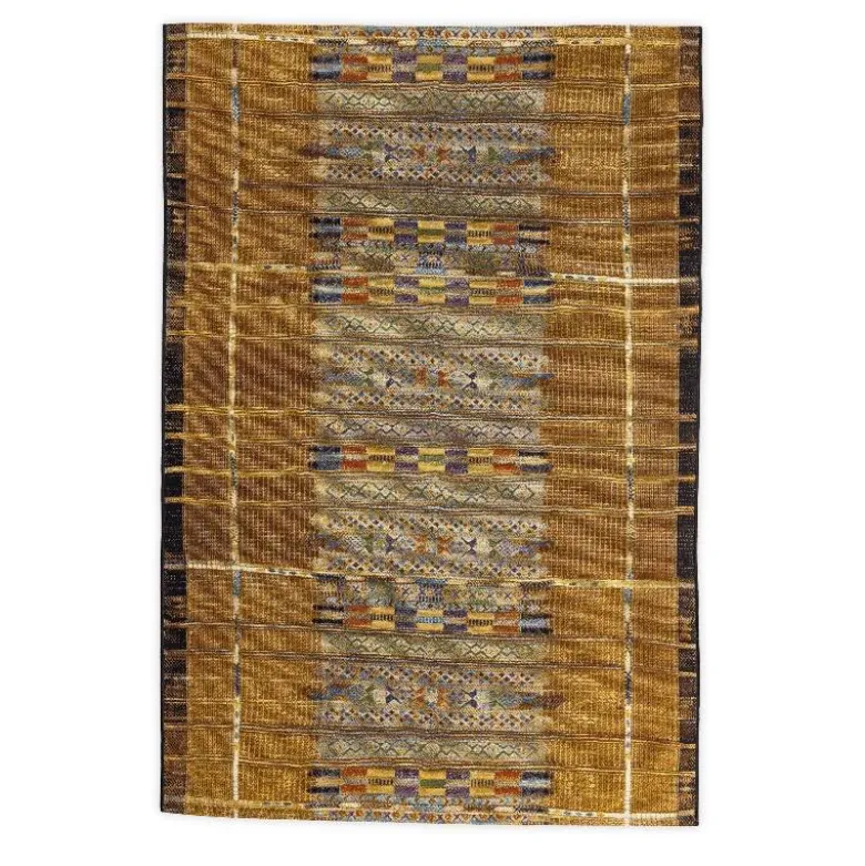 Indoor/ Outdoor Marina Tribal Stripe Gold Rug, 5' x 7'