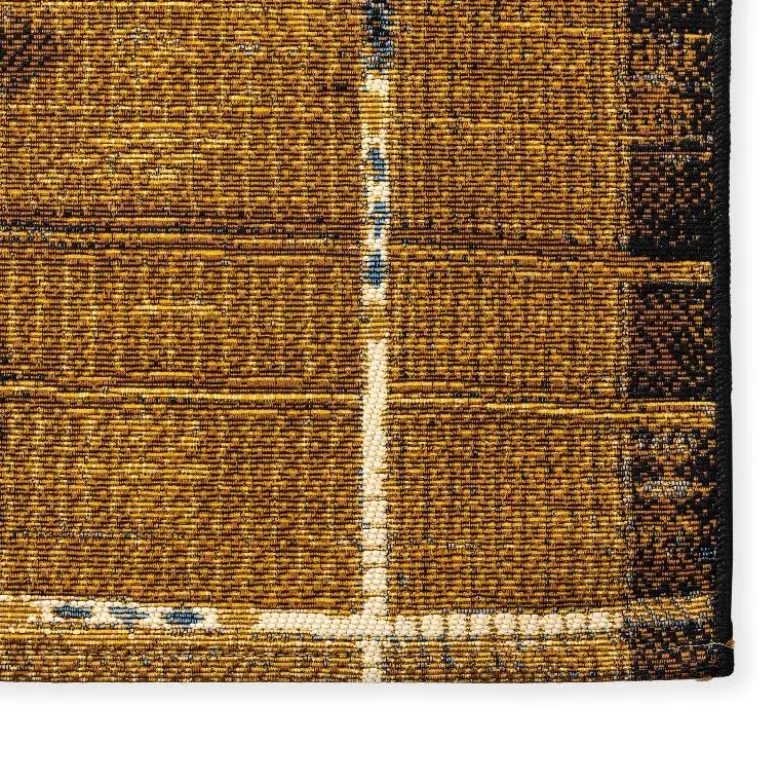 Indoor/ Outdoor Marina Tribal Stripe Gold Rug, 5' x 7'