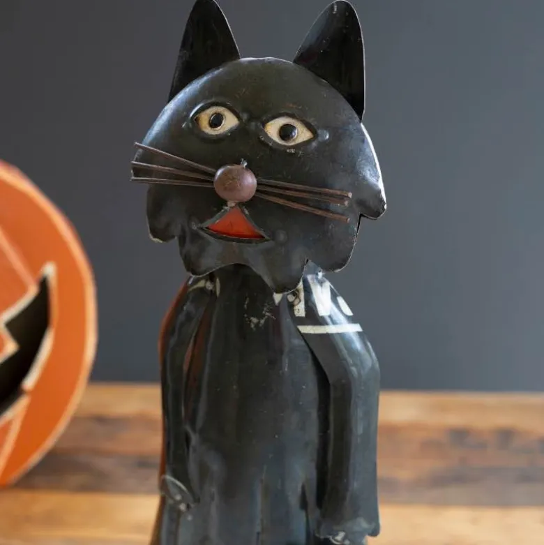 Iron Black Cat Holding Pumpkin