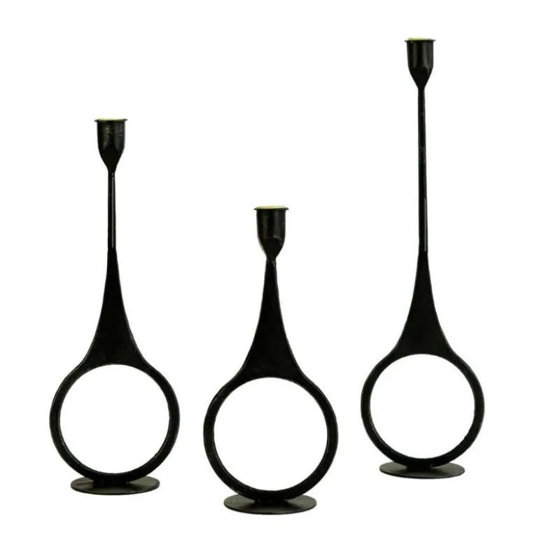 Iron Taper Candle Holders with Ring Detail, Set of 3