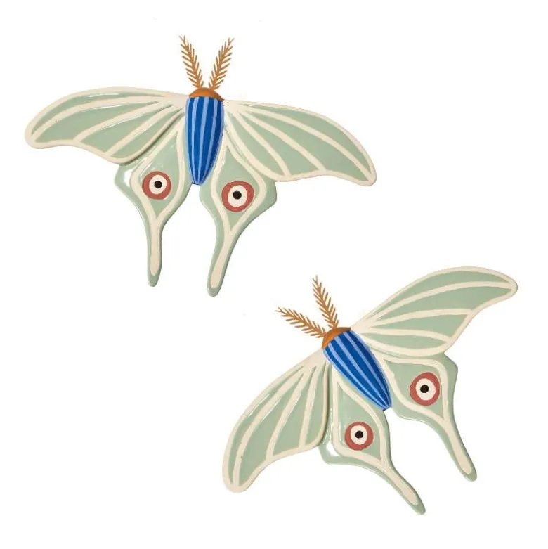 Large-Scale Ceramic Sculpted Moth Wall Art, Set of 2 - White