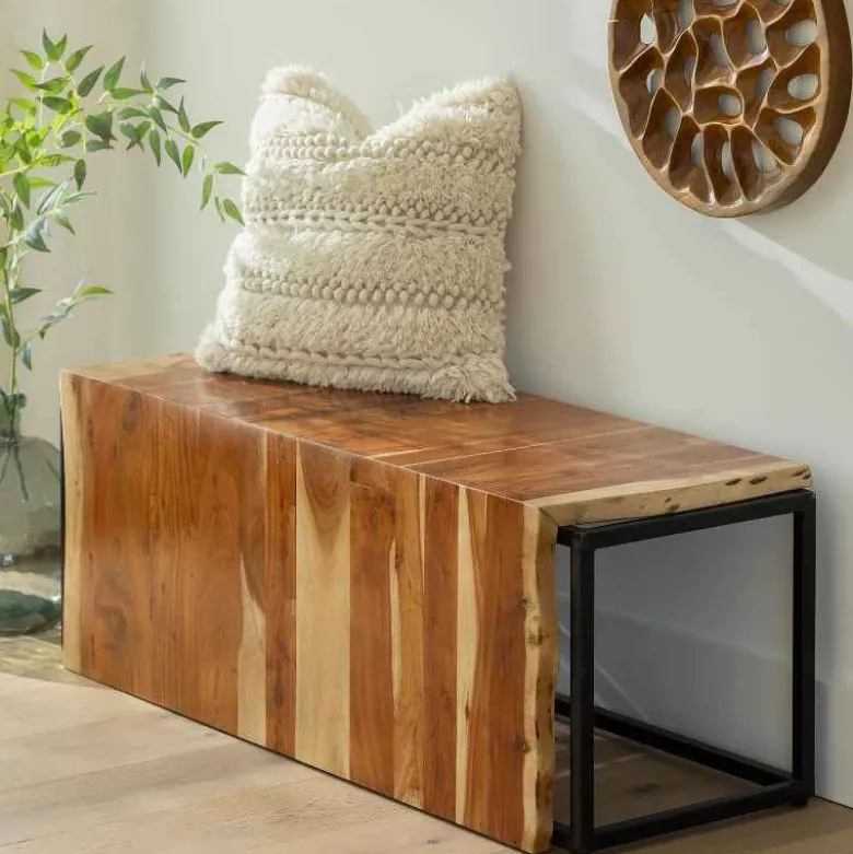 Live-edge Acacia Wood Waterfall Bench