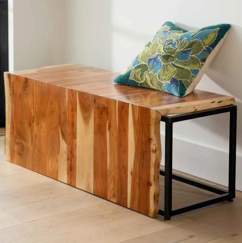 Live-edge Acacia Wood Waterfall Bench