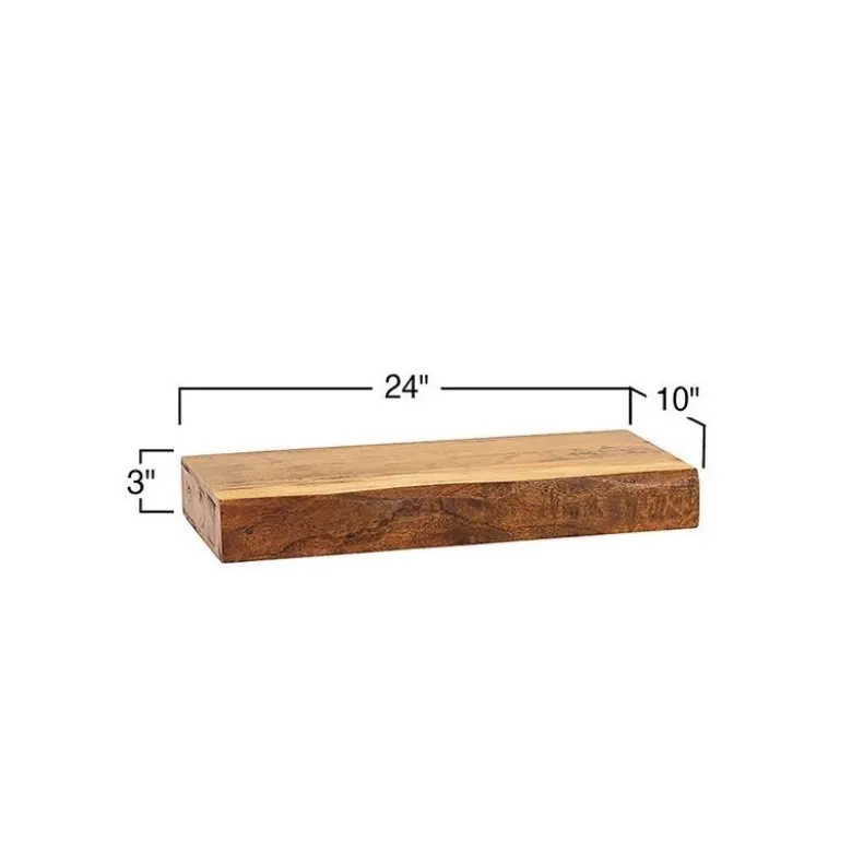 Live-Edge Mango Wood Floating Shelf, 24"L x 10"W