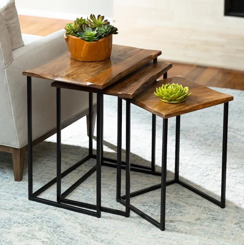 Live-Edge Reclaimed Wood Nesting Tables, Set of 3