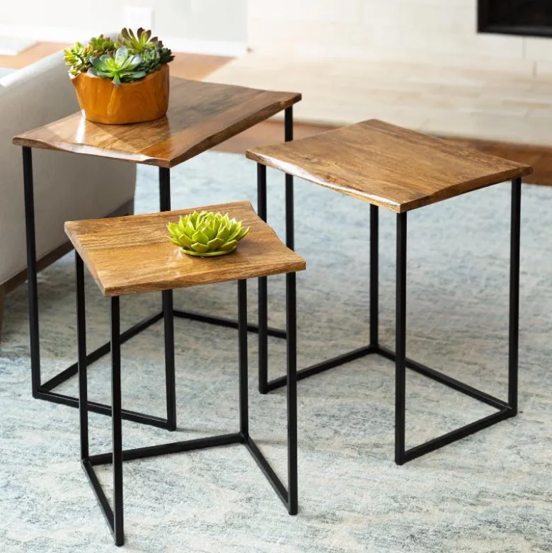 Live-Edge Reclaimed Wood Nesting Tables, Set of 3