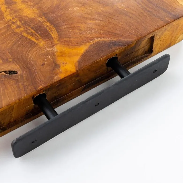 Live Edge Teak Floating Shelves, Set of 3