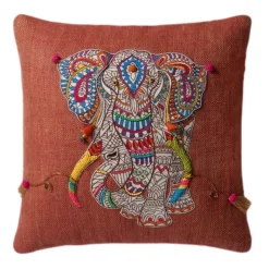 Mandala Elephant Applique Throw Pillow, 18" sq.
