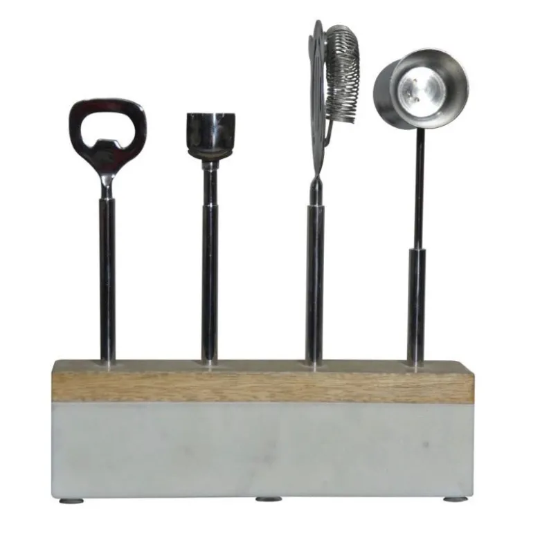Marble and Wood Bar Set