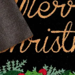 Merry Christmas Holly Coir Doormat