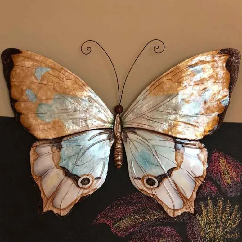 Metal and Capiz Butterfly Wall Decor - Copper with Aqua