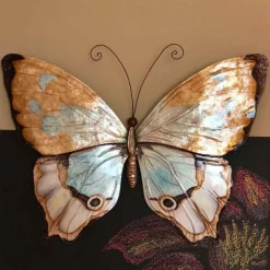 Metal and Capiz Butterfly Wall Decor - Copper with Aqua