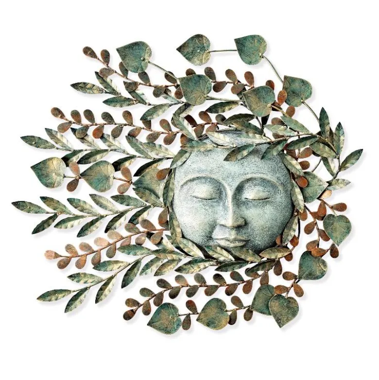 Metal Leaf Sun Face Wall Art
