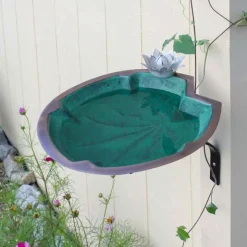 Metal Lily Pad Birdbath with Wall Mount Bracket