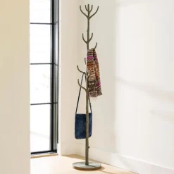 Metal Tree Branch-Inspired Coat Rack with Patina Finish