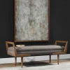 Mid Century Wood & Upholstered Bench