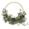 16" Modern Glitter Wreath with Wood Balls, Pine & Eucalyptus