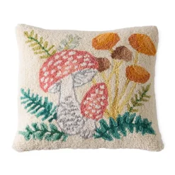 Mushroom Hand-Hooked Wool Decorative Throw Pillow