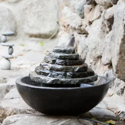 Natural Slate Stone Tower Stacked Water Fountain