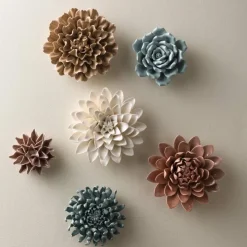 Neutral Collection Ceramic Wall Flowers, Set of 6