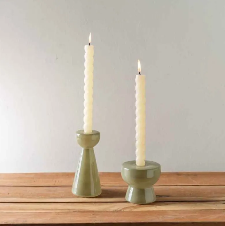 Olive Green Milky Glass Candleholder