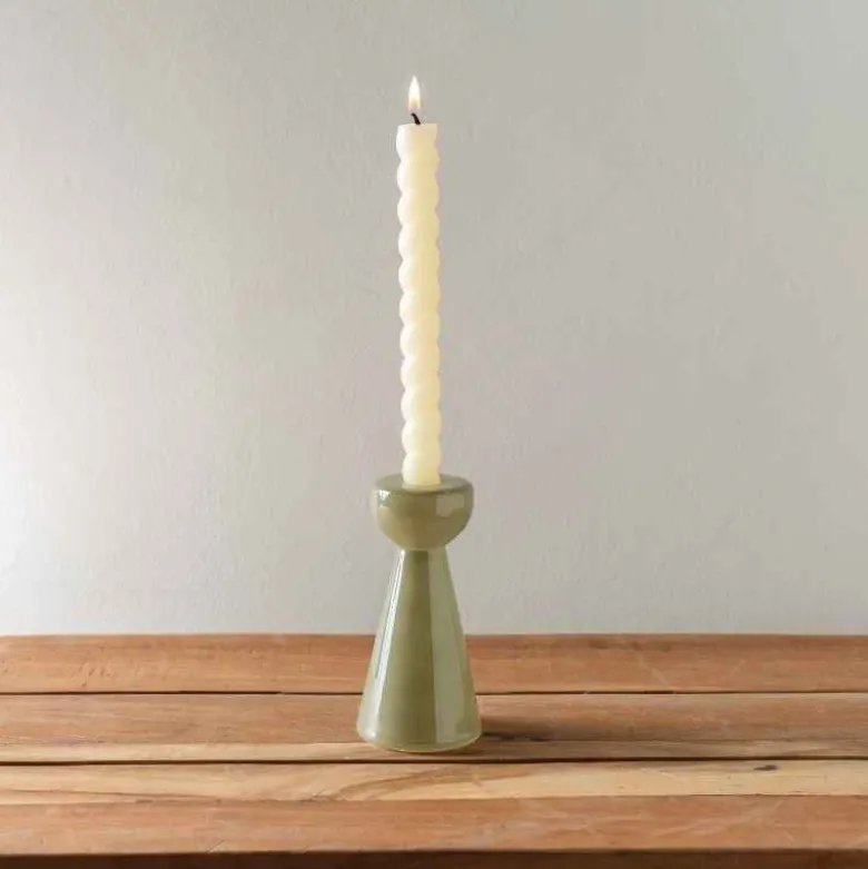 Olive Green Milky Glass Candleholder