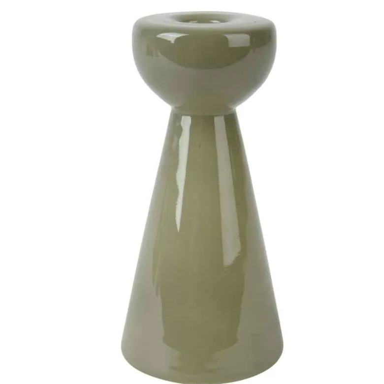 Olive Green Milky Glass Candleholder