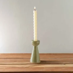 Olive Green Milky Glass Candleholders, set of 2