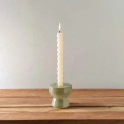 Olive Green Milky Glass Candleholders, set of 2