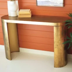 Oval Antique Brass Console Table