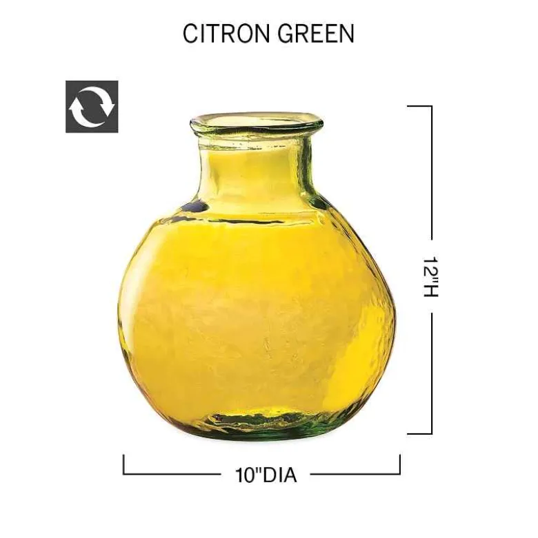 Oval Recycled Glass Balloon Vase, 12" - Citron Green