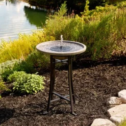 Perello IntelliSOLAR Light Cement Birdbath with Remote