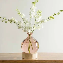 Pink 7" Balloon Vase with 5 Stems of Fresh Cut Orchids - White