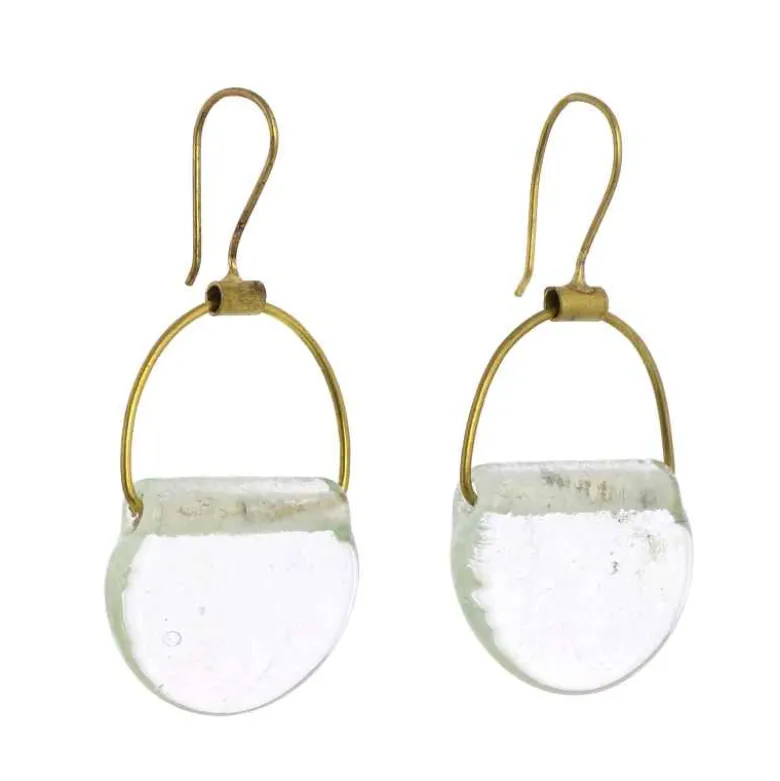 Playa Recycled Glass Drop Brass Earrings