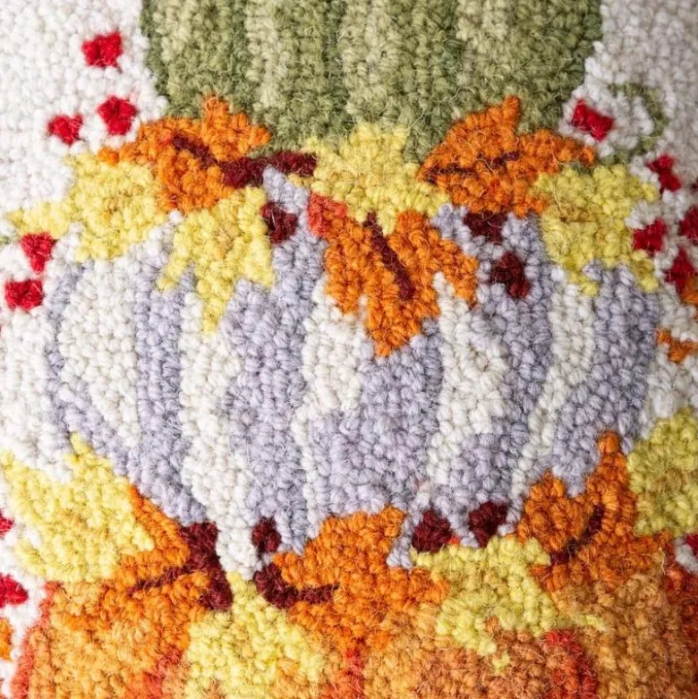 Pumpkin Cairn Hand-Hooked Wool Decorative Throw Pillow, 16"Sq.